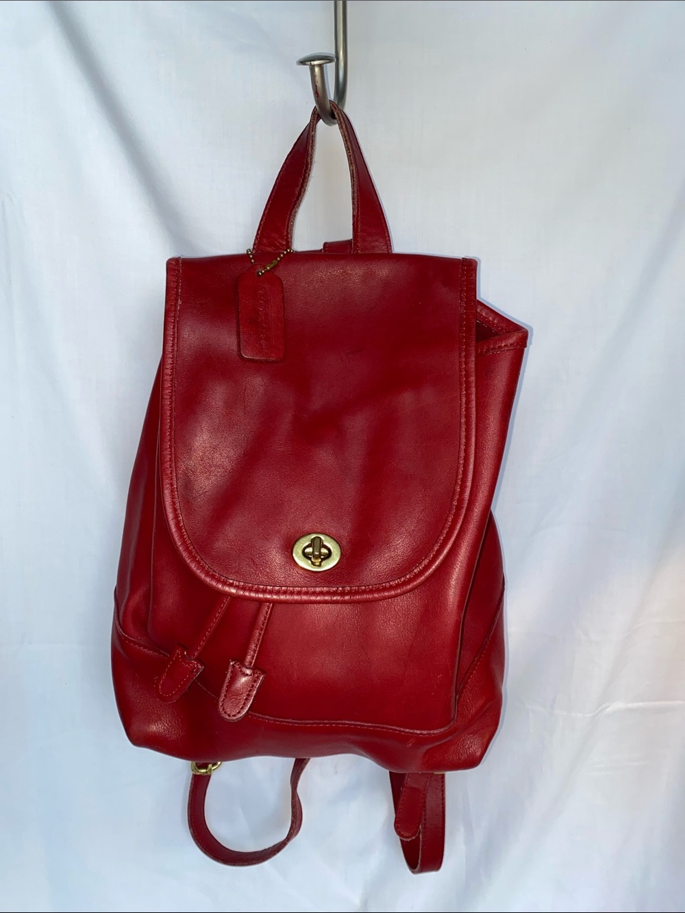 Coach 9791 Red Leather Daypack Backpack with Gold-Tone Turn Lock